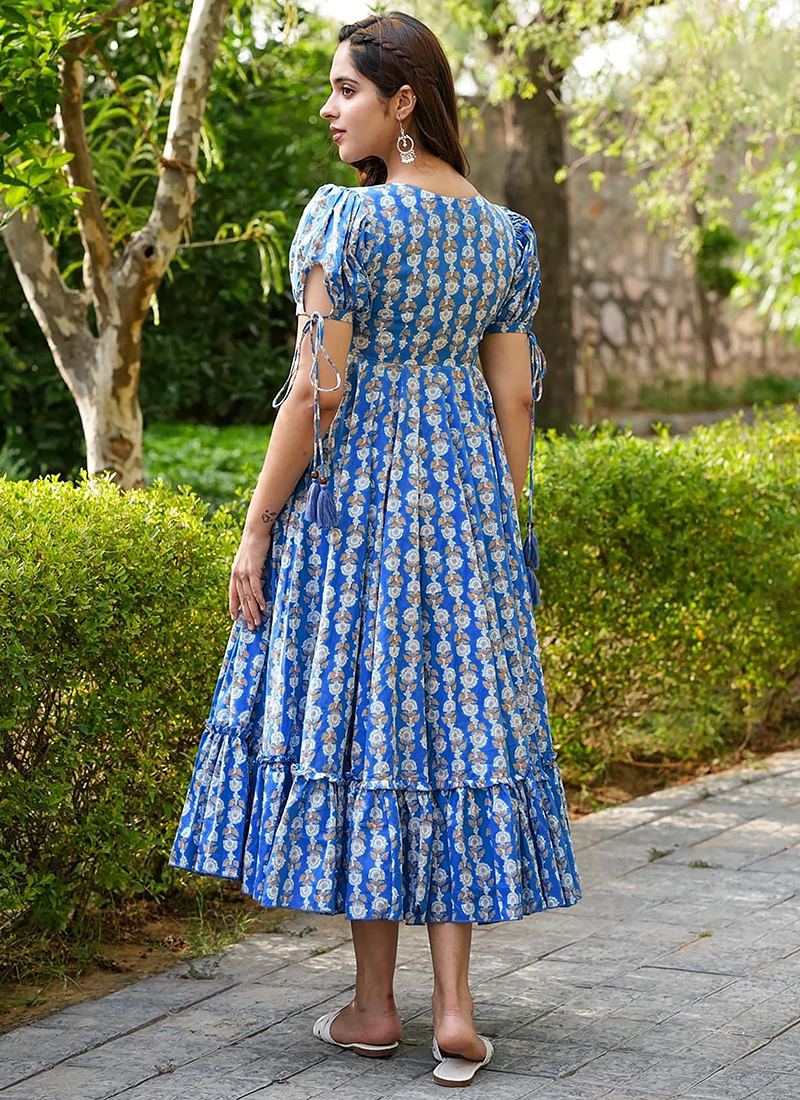 Rayon Blue Daily Wear Digital Print Readymade Short Gown